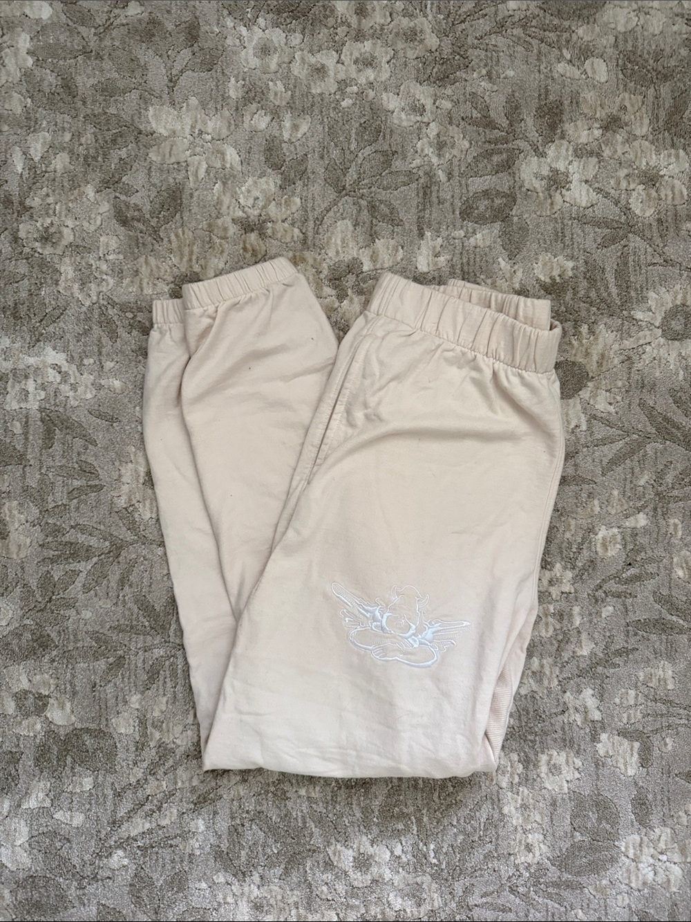Boys Lie Cream Sweatpants with White Embroidered Detail